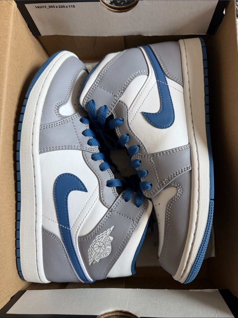 Jordan Men's Mid-Top Sneakers in White, Gray & Blue